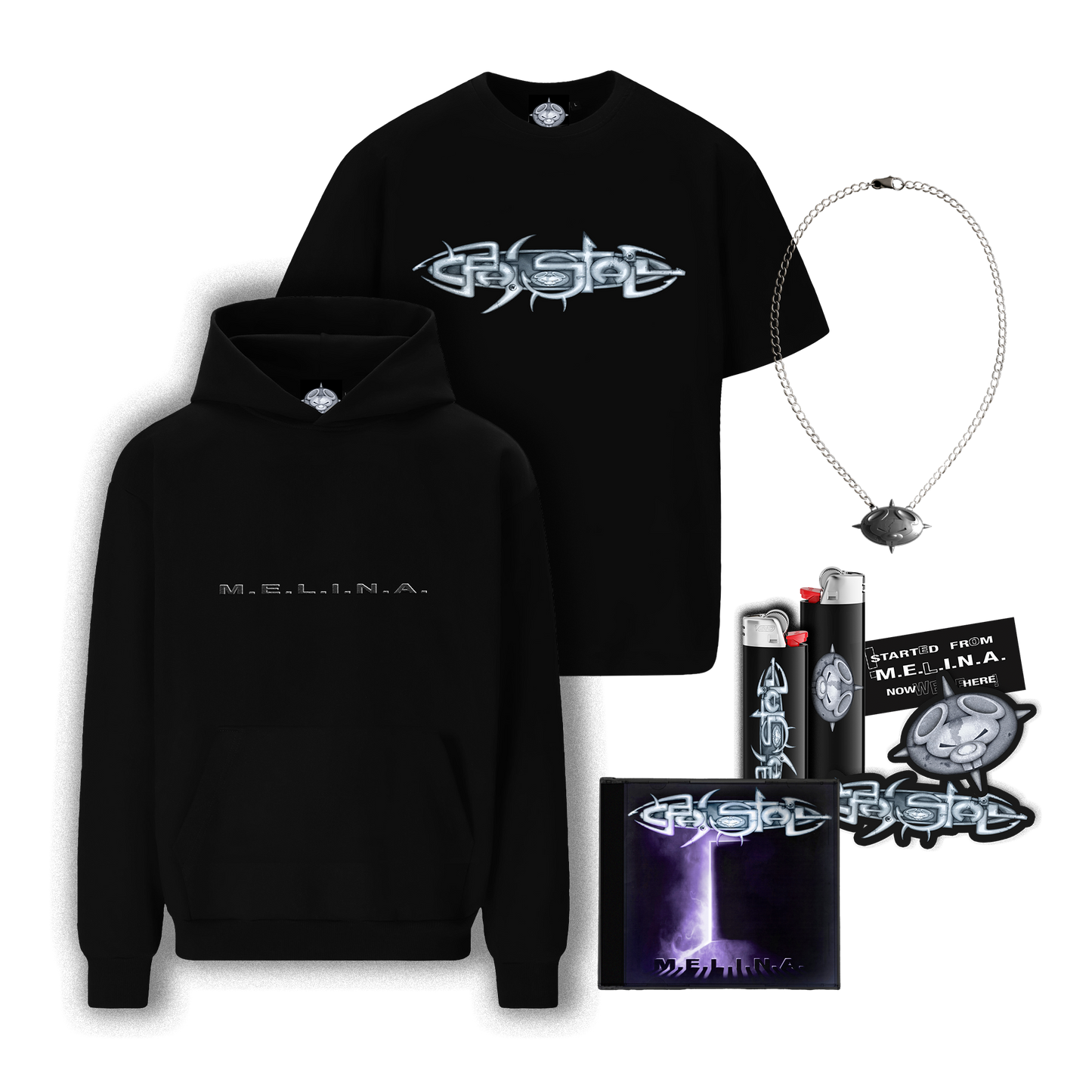 Bundle M.E.L.I.N.A. - koszulka, bluza + naszyjnik